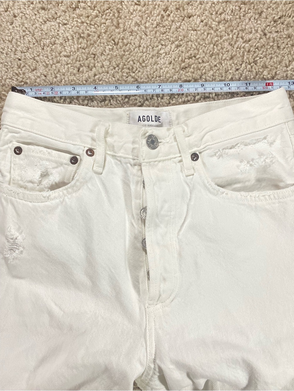 AGOLDE 90s Loose Fit 24 Enamel White Distressed Straight Leg Jeans Grunge Thrash - Picture 12 of 15
